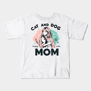 Cat And Dog Mom Pastel Happy Vibes Pet Parents Mother's Day Kids T-Shirt